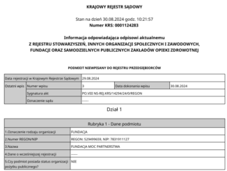Wyciąg z Krajowego Rejestru Sądowego