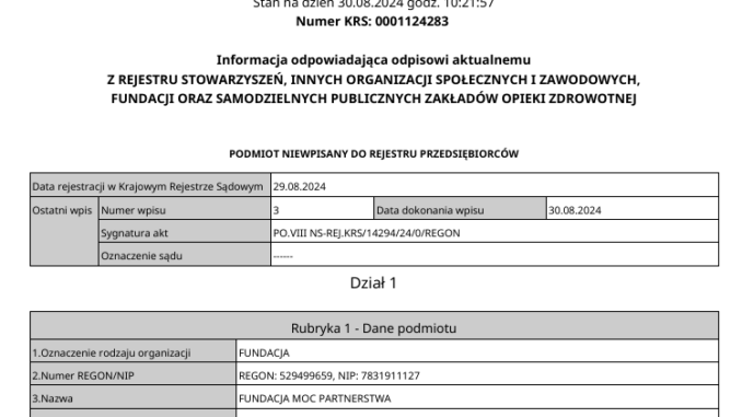 KRS Wyciąg z Krajowego Rejestru Sądowego